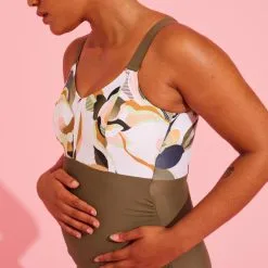 Nabaiji Bañador Premamá Aquagym/Natación Aya Mujer Caqui Blanco -CAMINAR comercio baador premama aquagymnatacion aya mujer caqui blanco 4