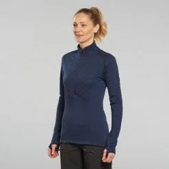 Camiseta De Montaña Y Trekking Lana Merino Mujer Forclaz MT900 Azul