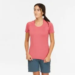 Camiseta De Montaña Y Trekking Manga Corta Mujer Quechua MH500 Rosa