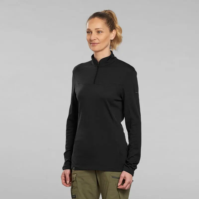 Camiseta Montaña Y Trekking Lana Merina Mujer Forclaz Trek 500 Negro 1 Camiseta Montaña Y Trekking Lana Merina Mujer Forclaz Trek 500 Negro