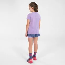 Pantalón Corto Mallas Running Transpirable Niña - KIPRUN DRY+ 2 En 1 Tejano Y Malva -CAMINAR comercio pantalon corto mallas running transpirable nia kiprun dry 2 en 1 tejano y malva 3